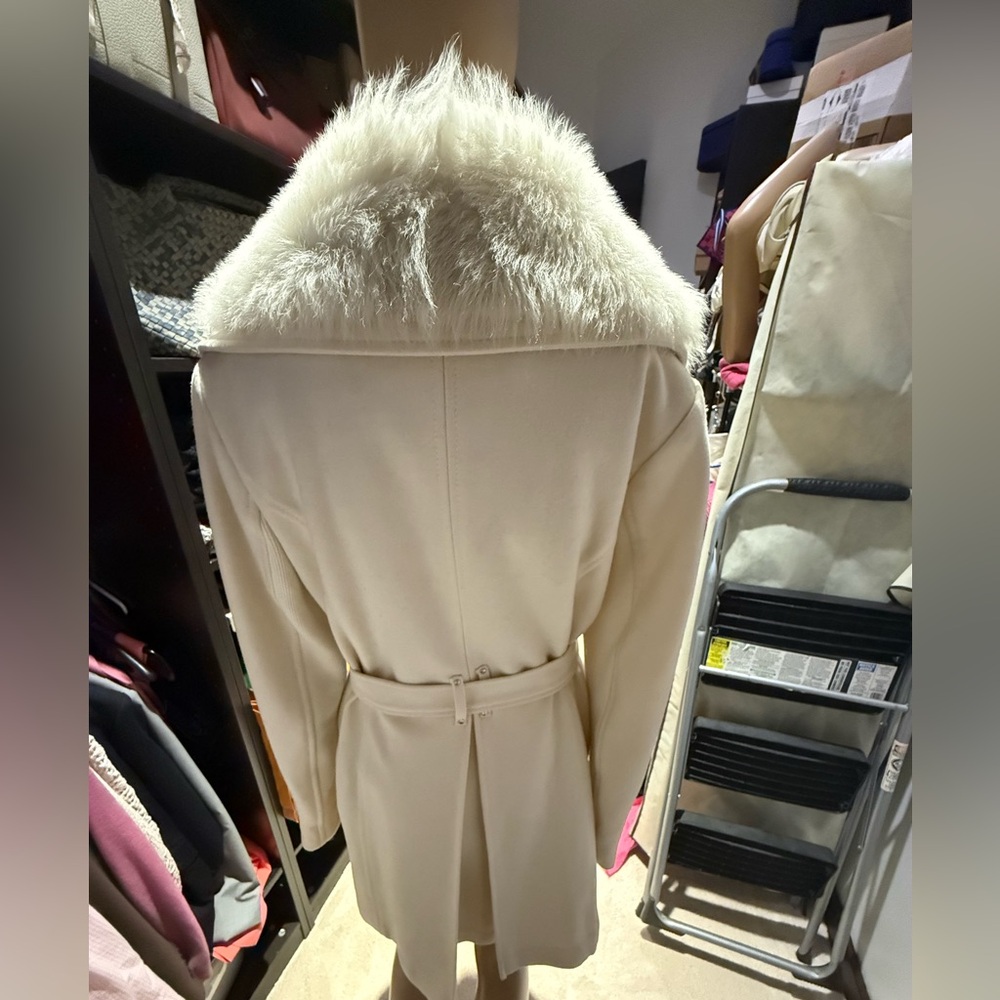 BCBGMaxAzria Cream Fur-Collar Trench Coat - Picture 2 of 4